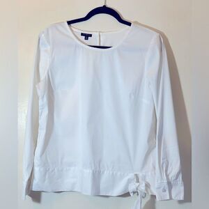 Talbots White Blouse Stretch Tie Front Long Sleeves Sz Medium Gorgeous